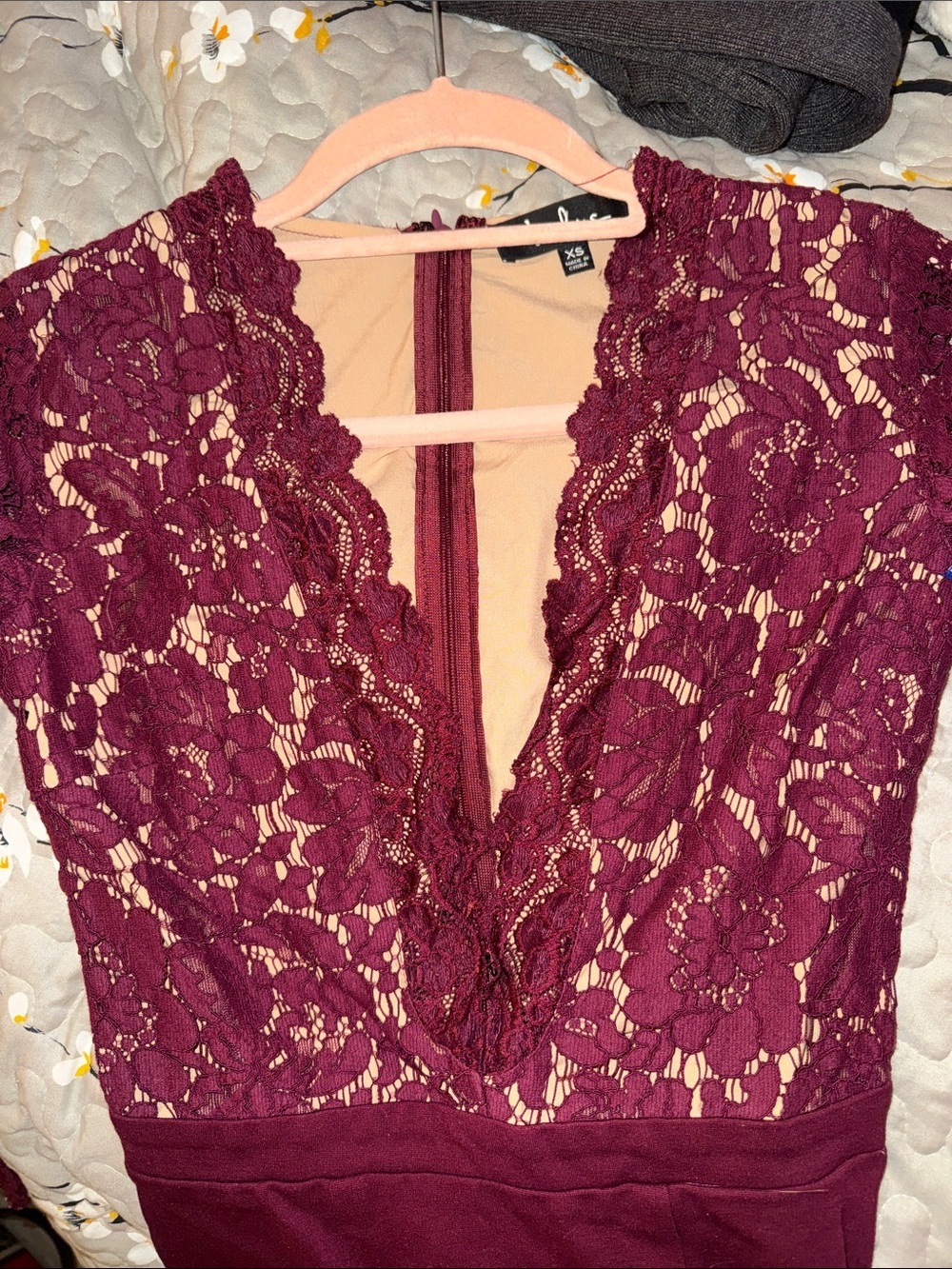 Lulu's Burgundy Lace Long-Sleeve V-Neck Sheath Dress - Picture 4 of 4